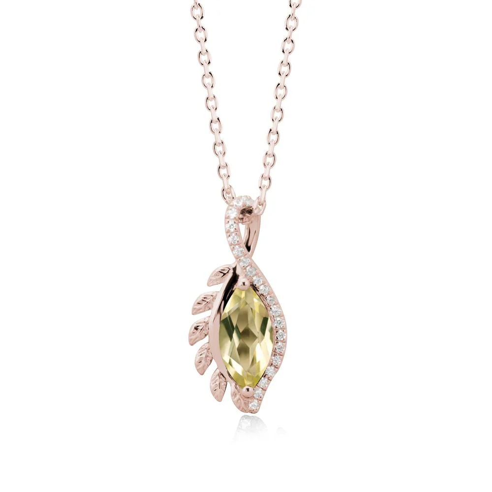 Marquise Lemon Quartz Leaf Vine Pendant Necklace - Image 2