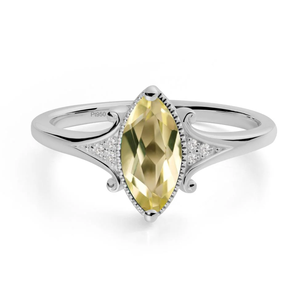 Marquise Lemon Quartz Milgrain Halo Ring