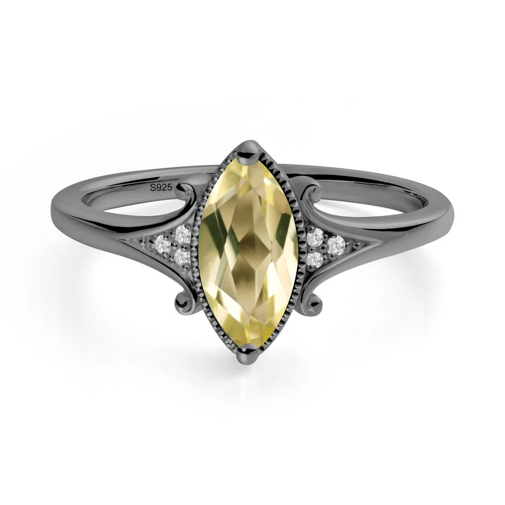 Marquise Lemon Quartz Milgrain Halo Ring - Image 2
