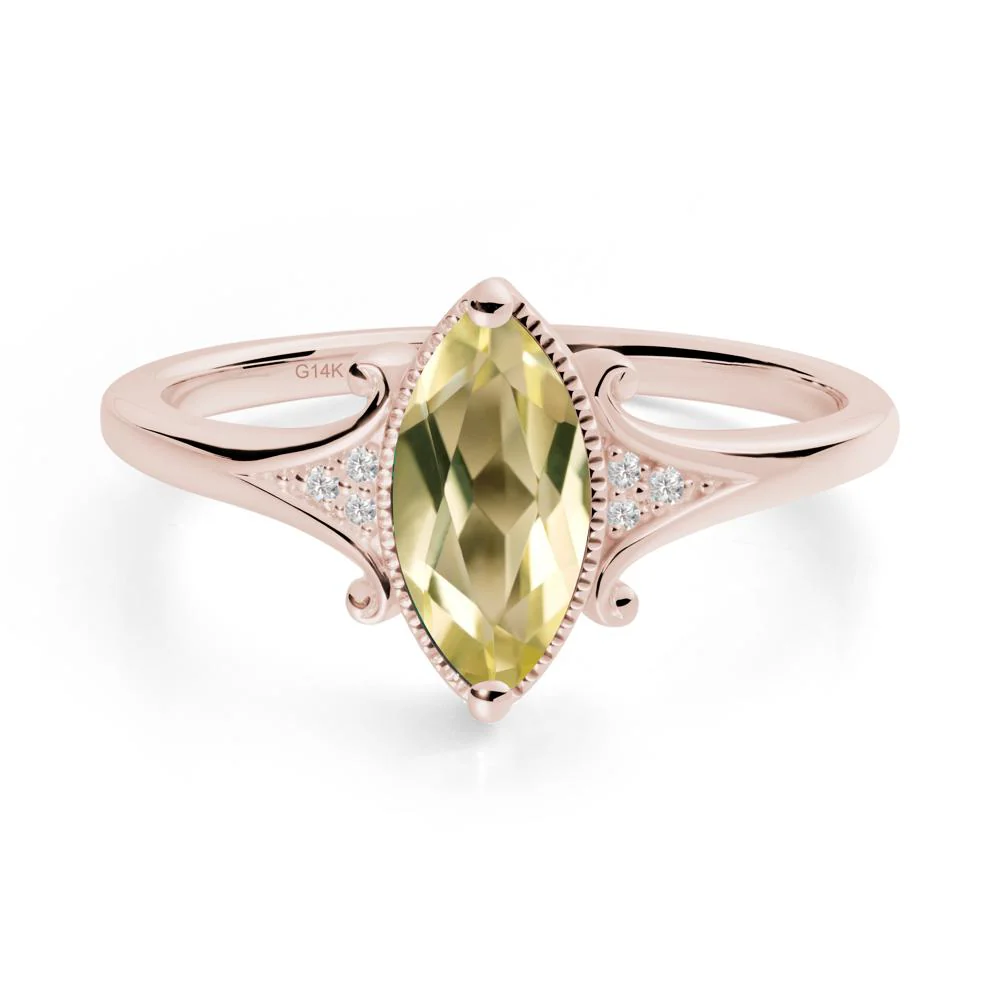 Marquise Lemon Quartz Milgrain Halo Ring - Image 6