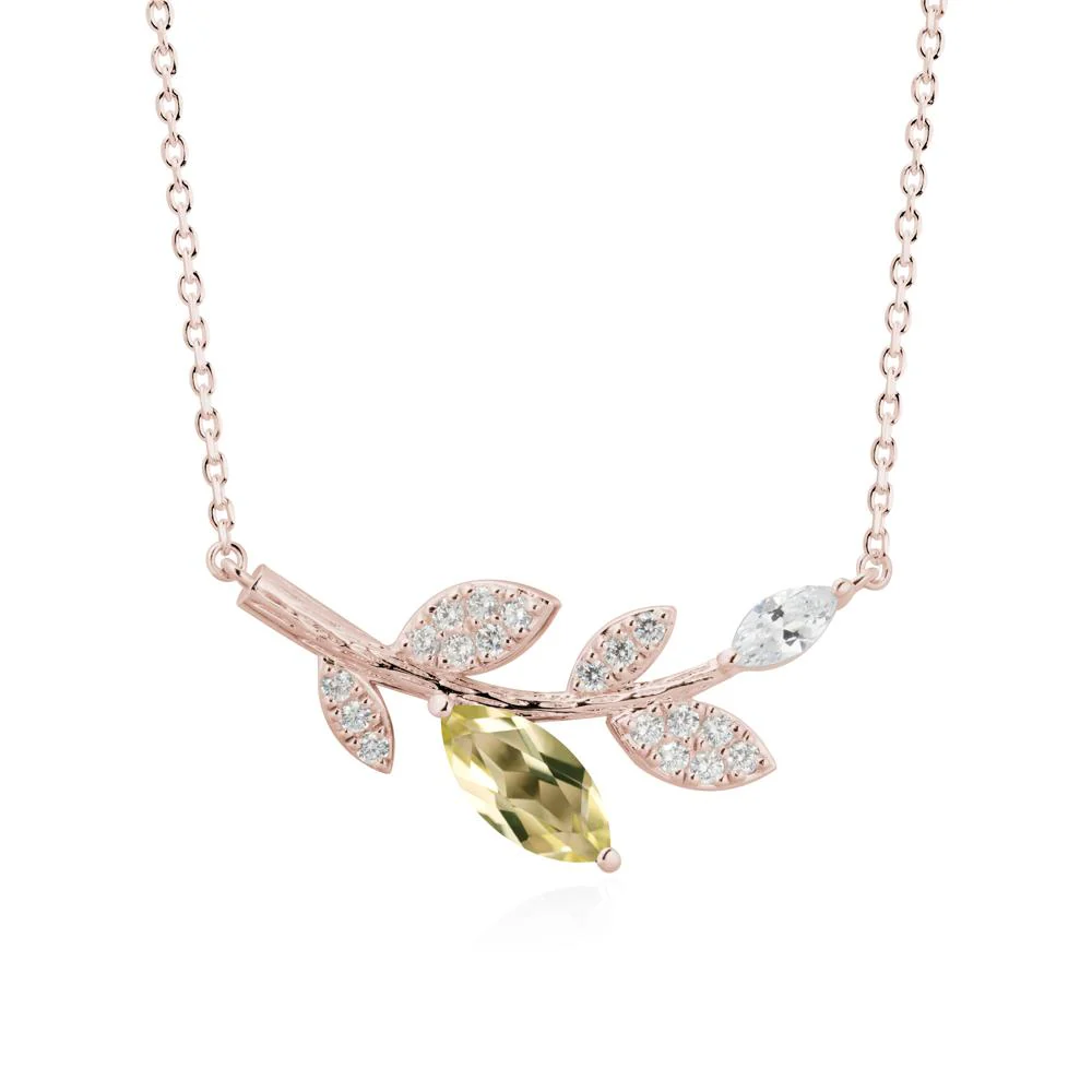 Marquise Lemon Quartz Olive Branch Necklace - Image 2