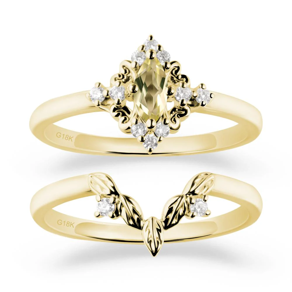 Marquise Lemon Quartz Ring Sets with Leaf Details - Image 6
