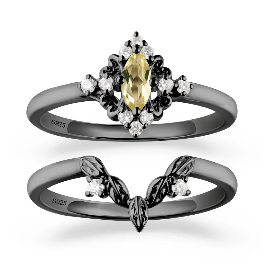 Marquise Lemon Quartz Ring Sets with Leaf Details - Image 7