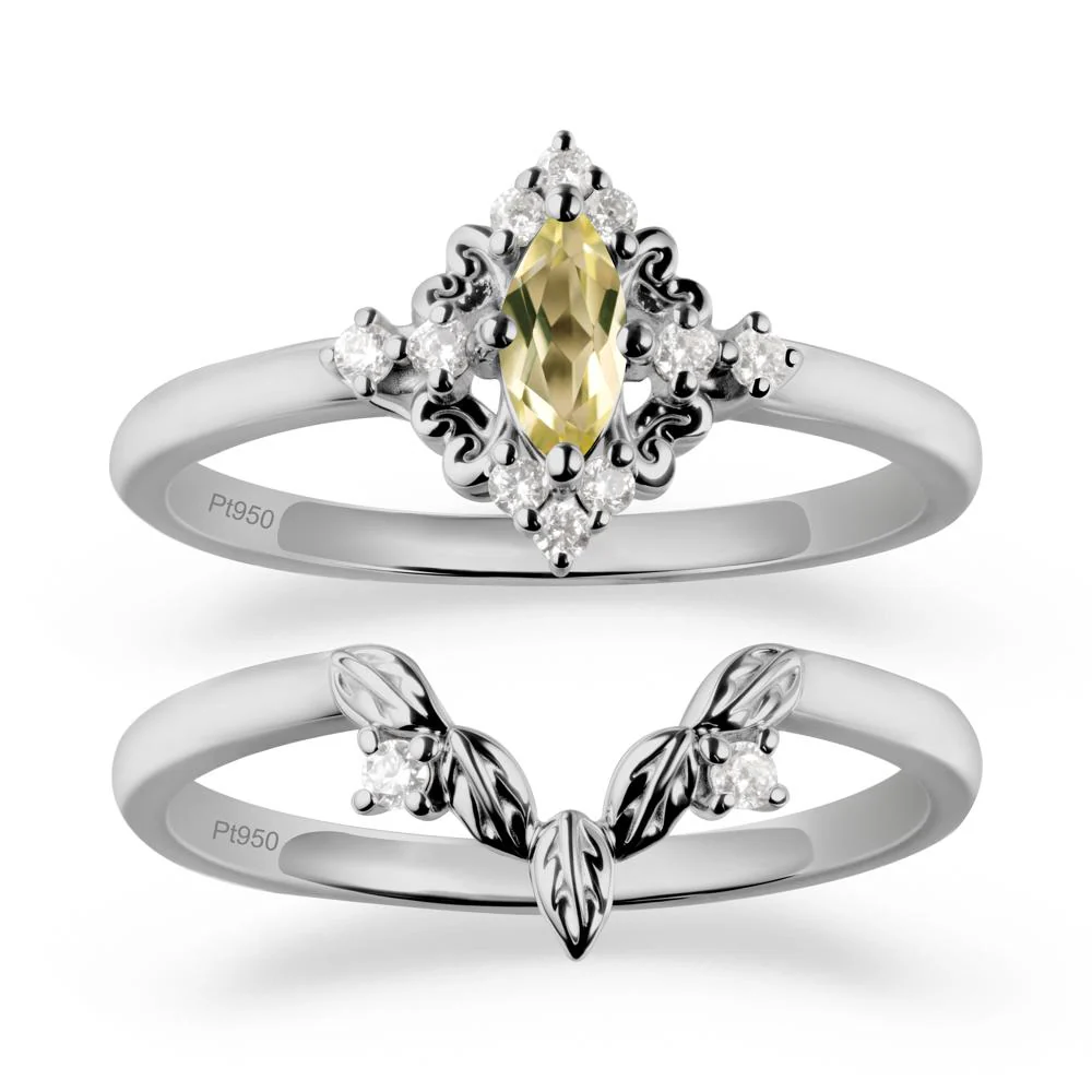 Marquise Lemon Quartz Ring Sets with Leaf Details - Image 8