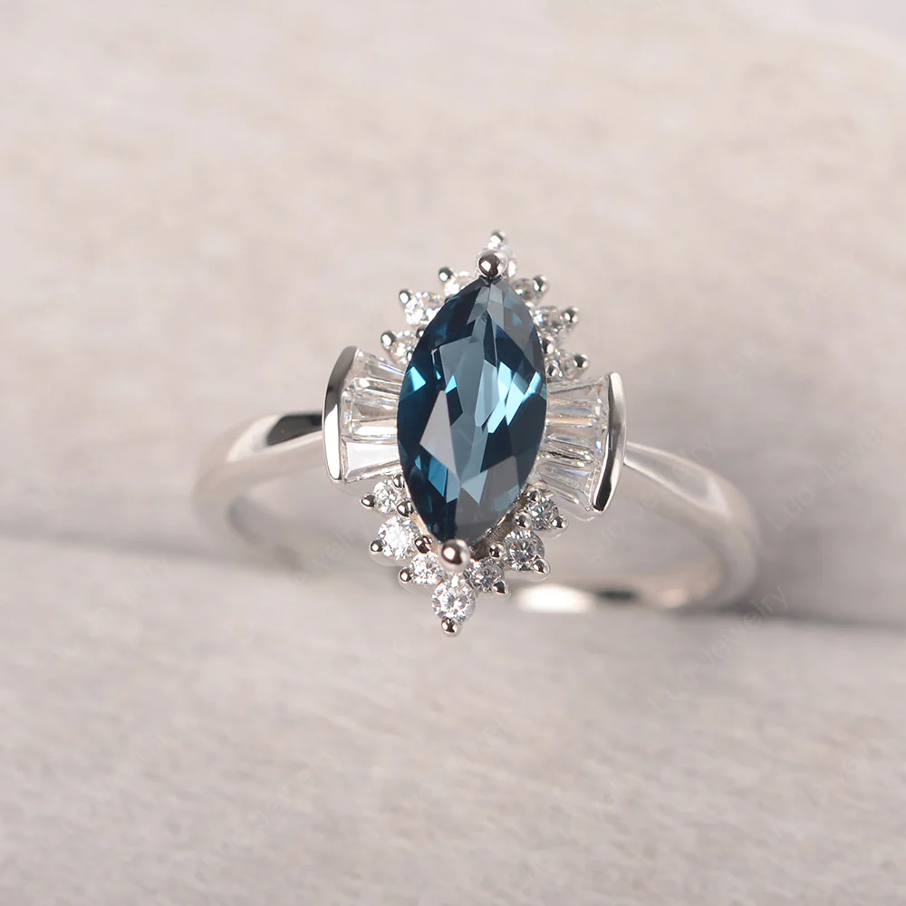 London Blue Topaz Marquise Sunburst Engagement Ring - Image 2