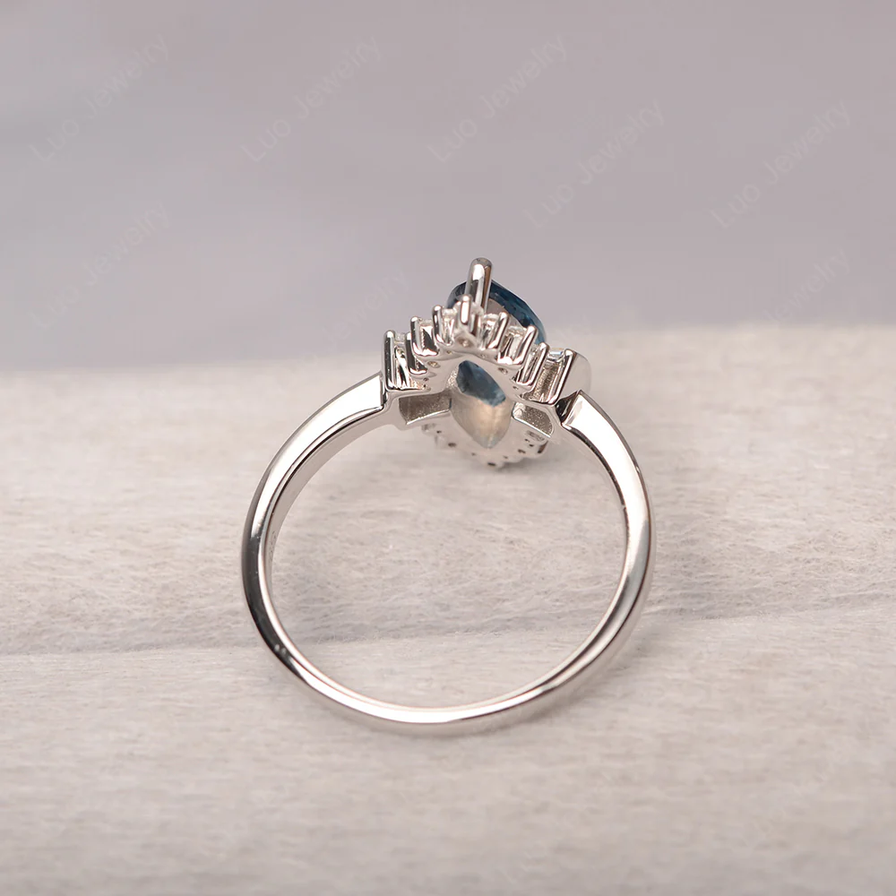 London Blue Topaz Marquise Sunburst Engagement Ring - Image 3