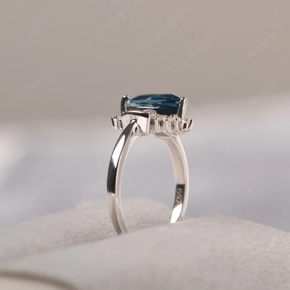 London Blue Topaz Marquise Sunburst Engagement Ring - Image 4