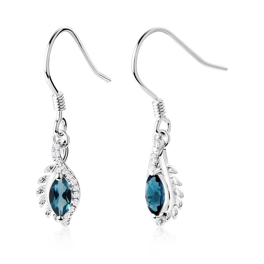 Marquise London Blue Topaz Fish Hook Earrings - Image 2