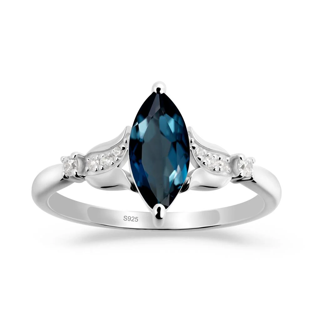 Marquise London Blue Topaz Floral Engagement Ring - Image 5