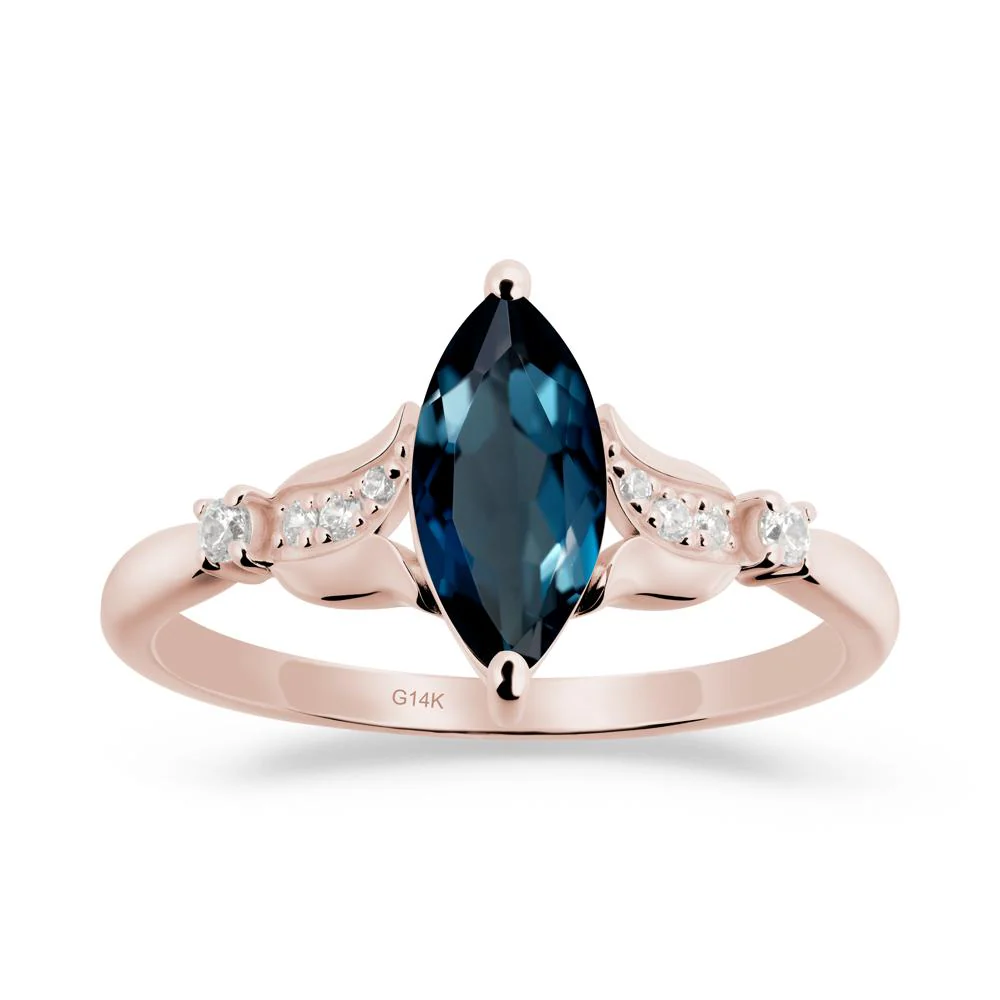 Marquise London Blue Topaz Floral Engagement Ring - Image 6