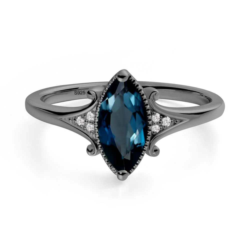 Marquise London Blue Topaz Ring with Milgrain Halo - Image 2
