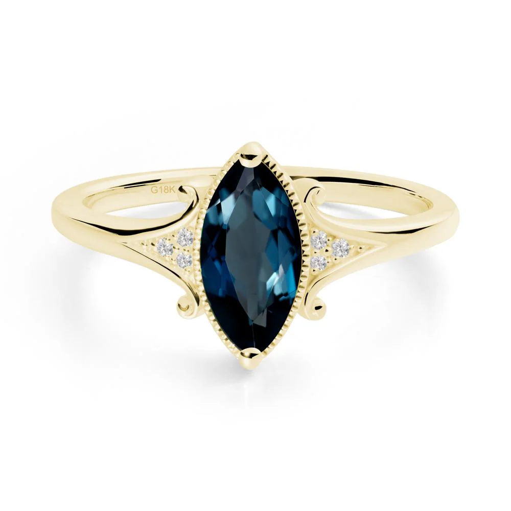 Marquise London Blue Topaz Ring with Milgrain Halo - Image 3