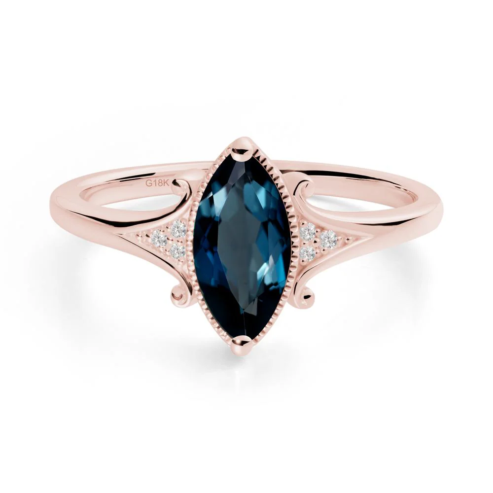 Marquise London Blue Topaz Ring with Milgrain Halo - Image 4