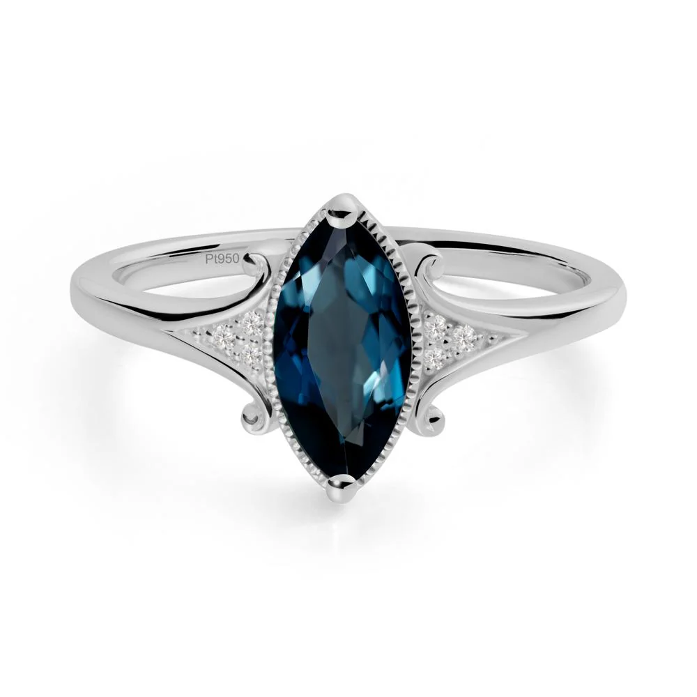 Marquise London Blue Topaz Ring with Milgrain Halo - Image 5