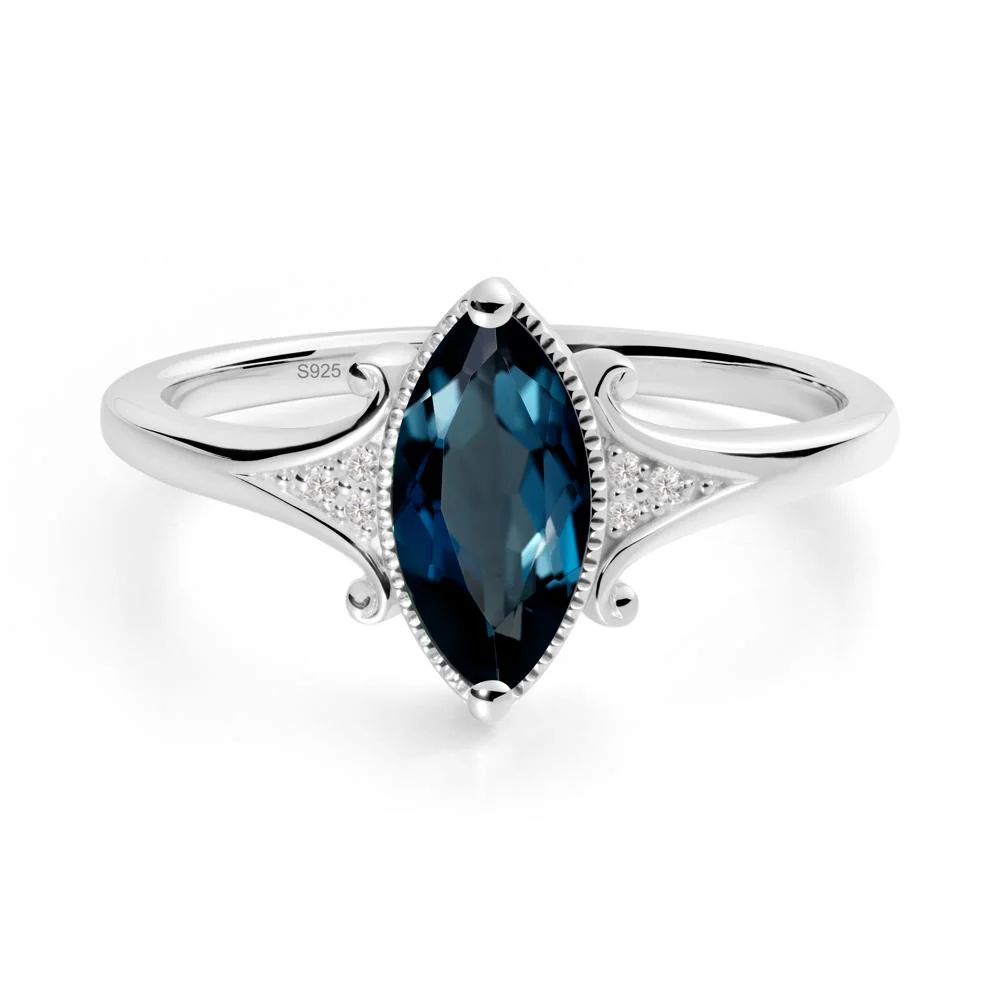 Marquise London Blue Topaz Ring with Milgrain Halo - Image 7