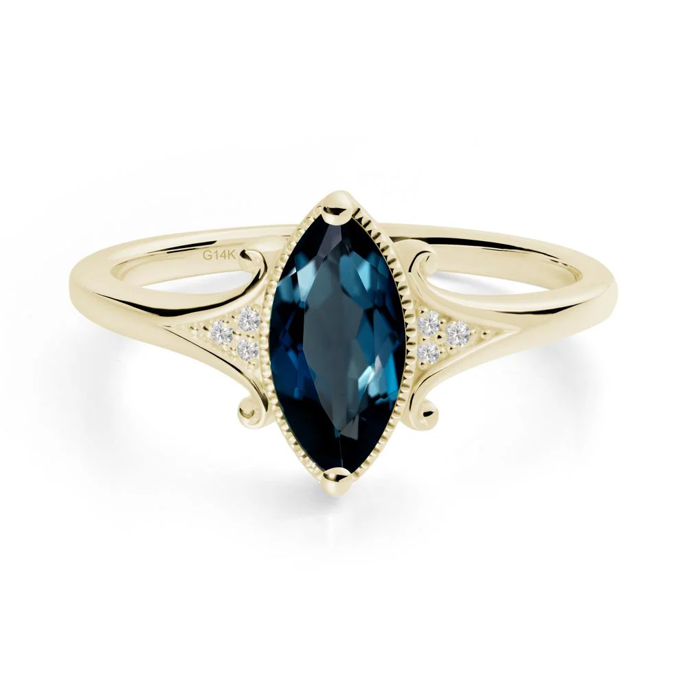 Marquise London Blue Topaz Ring with Milgrain Halo - Image 8