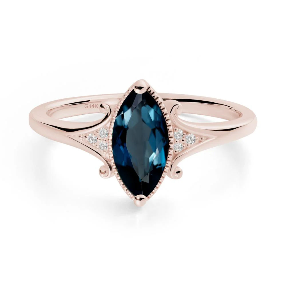 Marquise London Blue Topaz Ring with Milgrain Halo - Image 9