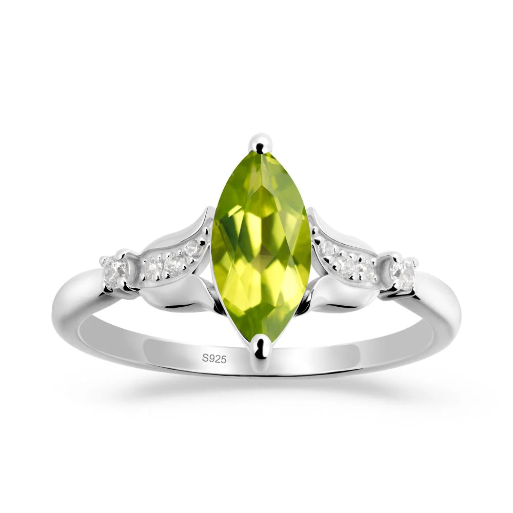 Marquise Peridot Floral Engagement Ring