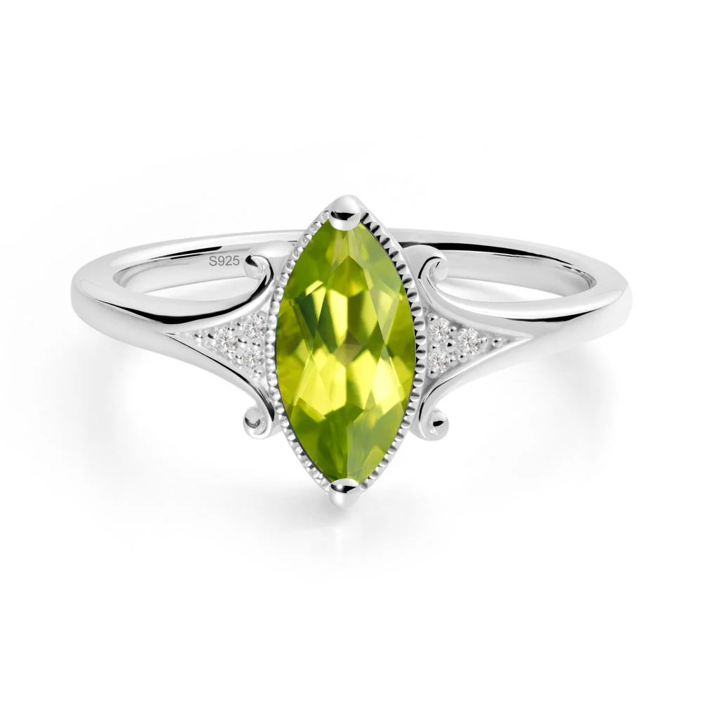 Marquise Peridot Milgrain Halo Ring - Image 2