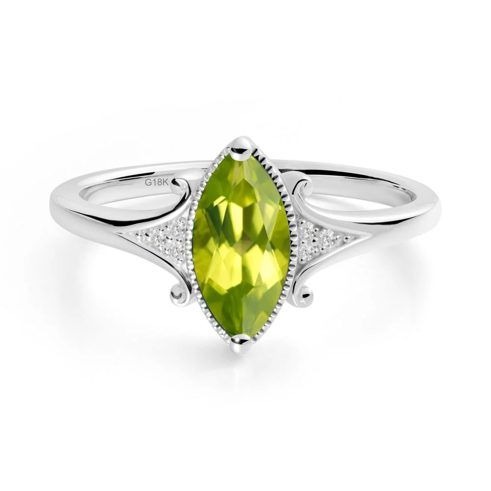 Marquise Peridot Milgrain Halo Ring - Image 3