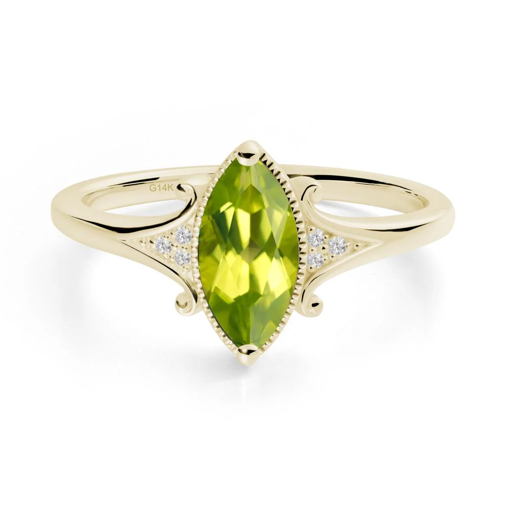 Marquise Peridot Milgrain Halo Ring - Image 5
