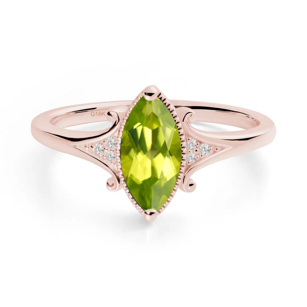Marquise Peridot Milgrain Halo Ring - Image 9
