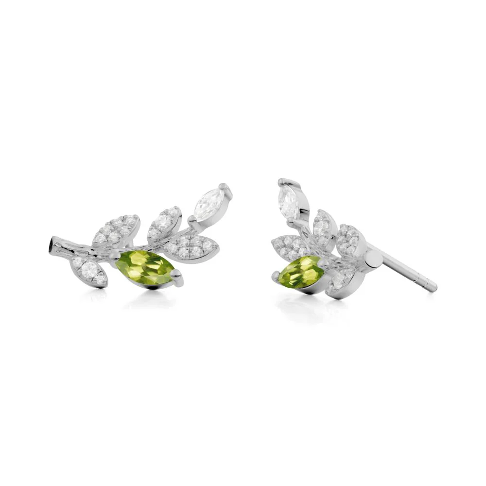 Marquise Peridot Olive Branch Stud Earrings - Image 2