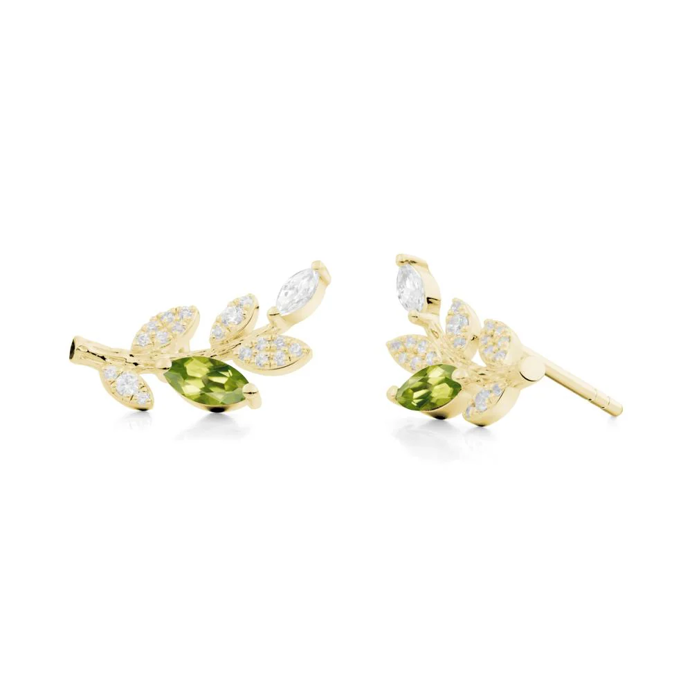 Marquise Peridot Olive Branch Stud Earrings - Image 3
