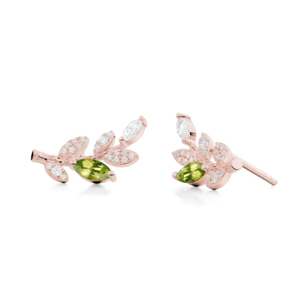 Marquise Peridot Olive Branch Stud Earrings - Image 5