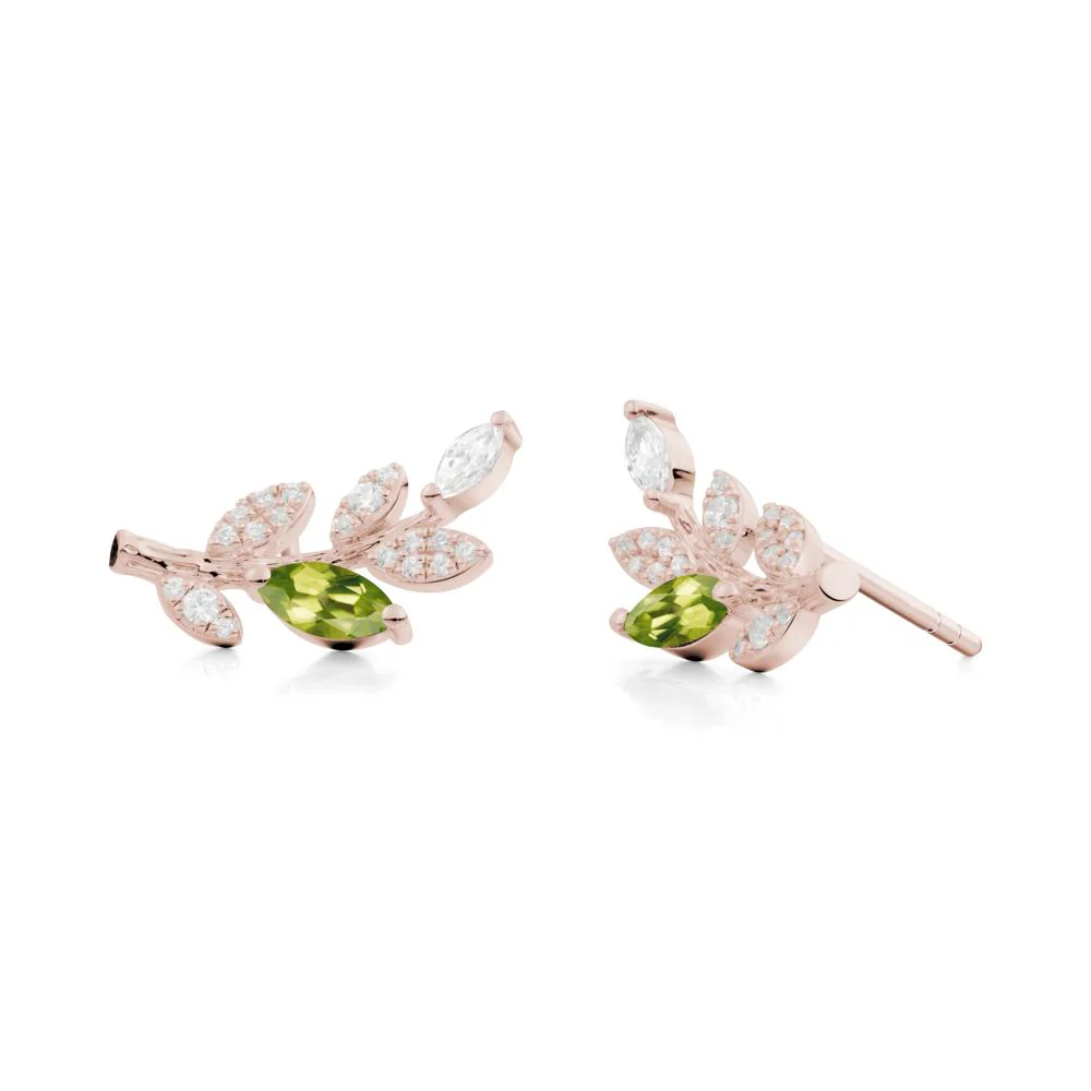 Marquise Peridot Olive Branch Stud Earrings - Image 6