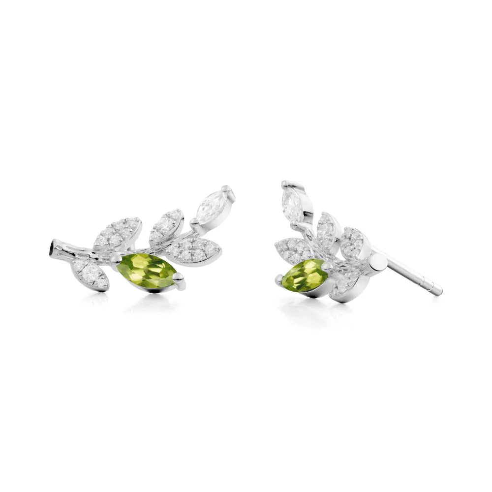 Marquise Peridot Olive Branch Stud Earrings - Image 7