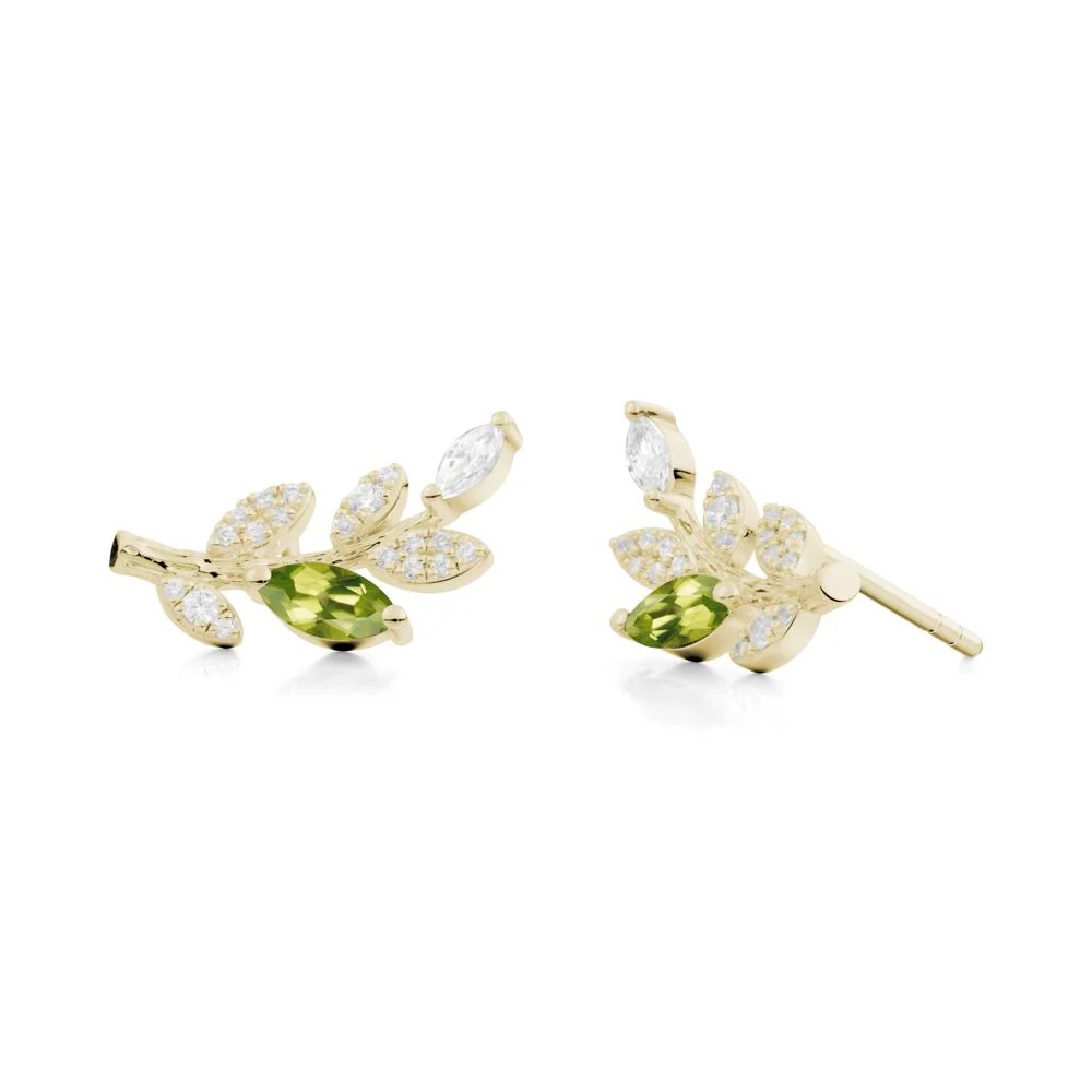 Marquise Peridot Olive Branch Stud Earrings - Image 8
