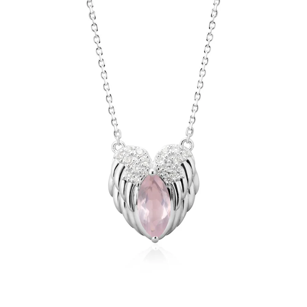 Marquise Rose Quartz   Angel Wings Heart Pendant