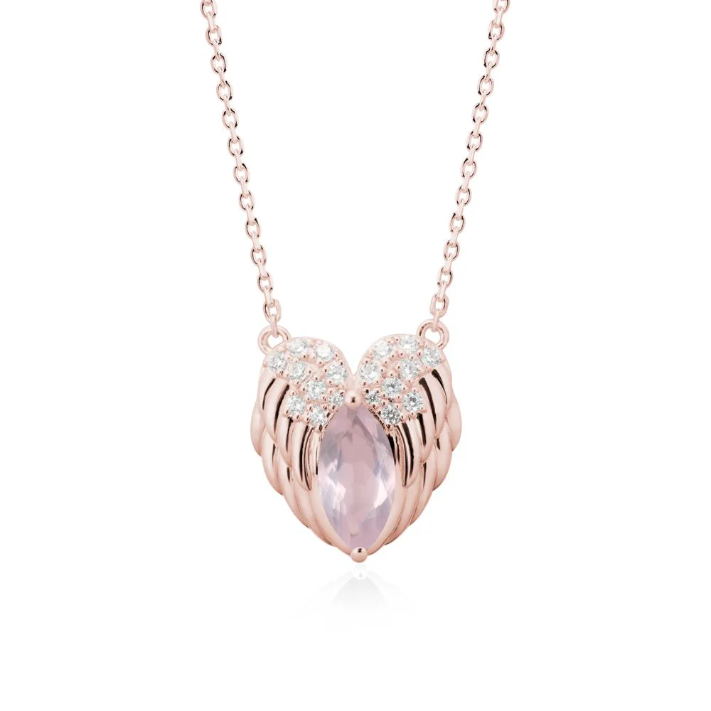 Marquise Rose Quartz   Angel Wings Heart Pendant - Image 5