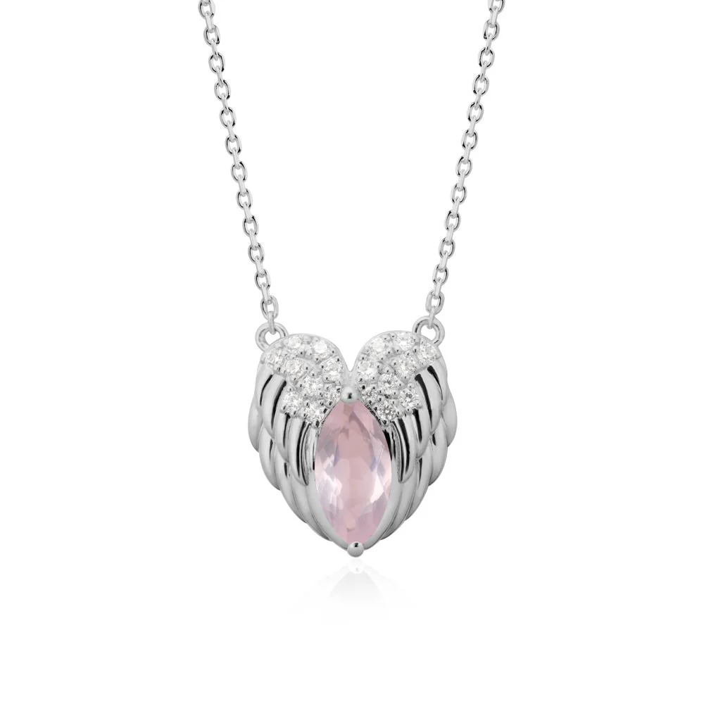 Marquise Rose Quartz   Angel Wings Heart Pendant - Image 9