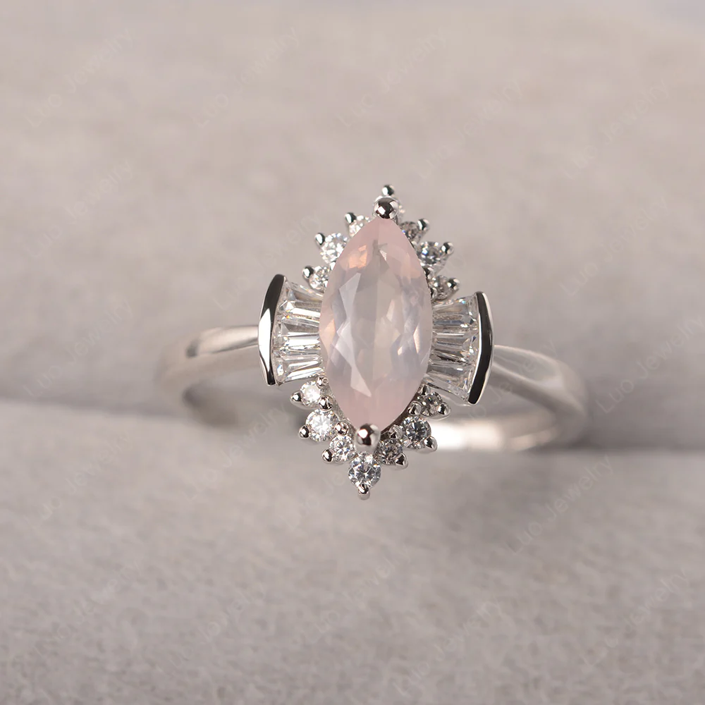 Rose Quartz Marquise Sunburst Engagement Ring