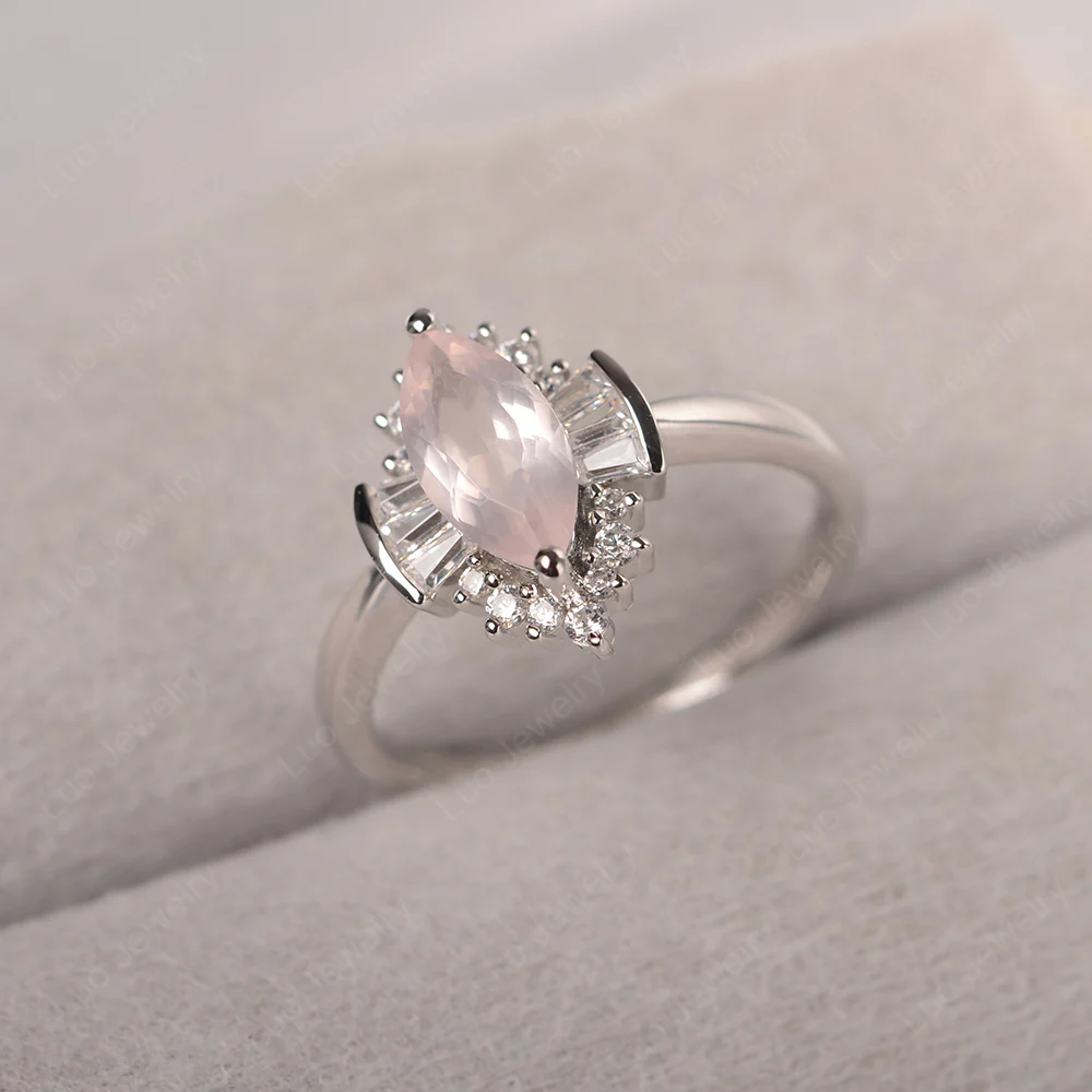 Rose Quartz Marquise Sunburst Engagement Ring - Image 2