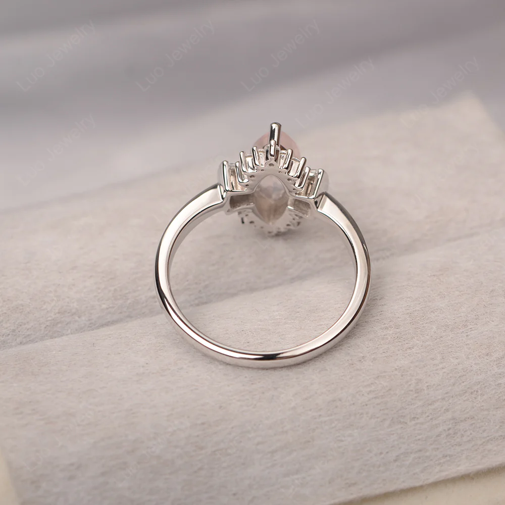 Rose Quartz Marquise Sunburst Engagement Ring - Image 3