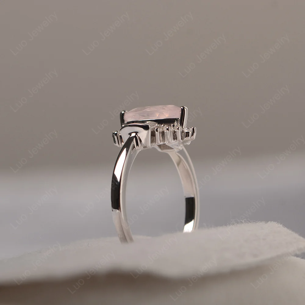 Rose Quartz Marquise Sunburst Engagement Ring - Image 4