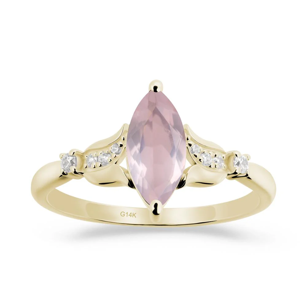 Marquise Rose Quartz Floral Engagement Ring