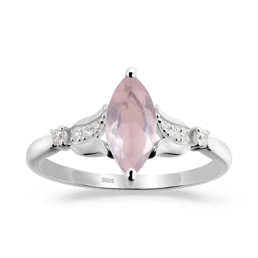 Marquise Rose Quartz Floral Engagement Ring - Image 9