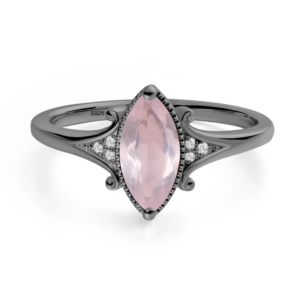 Marquise Rose Quartz Milgrain Halo Ring