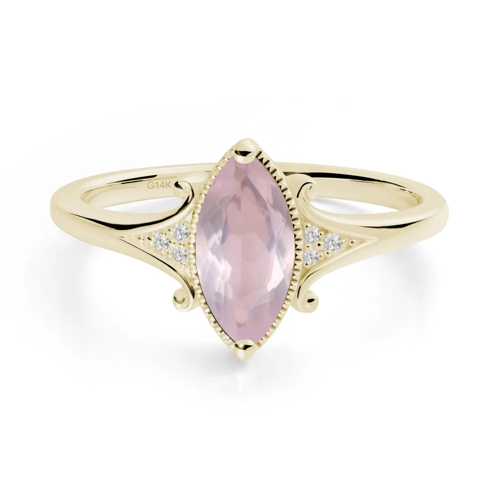 Marquise Rose Quartz Milgrain Halo Ring - Image 4