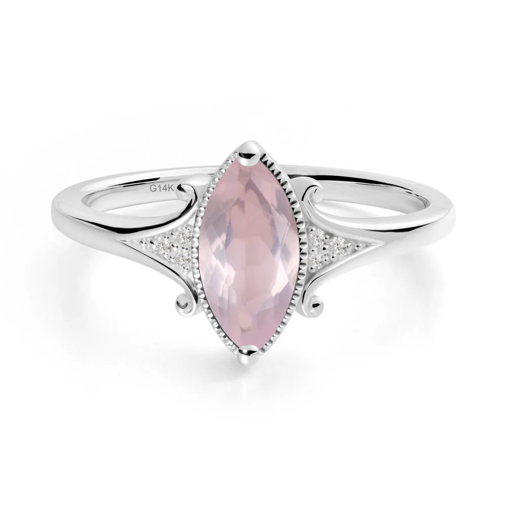 Marquise Rose Quartz Milgrain Halo Ring - Image 7