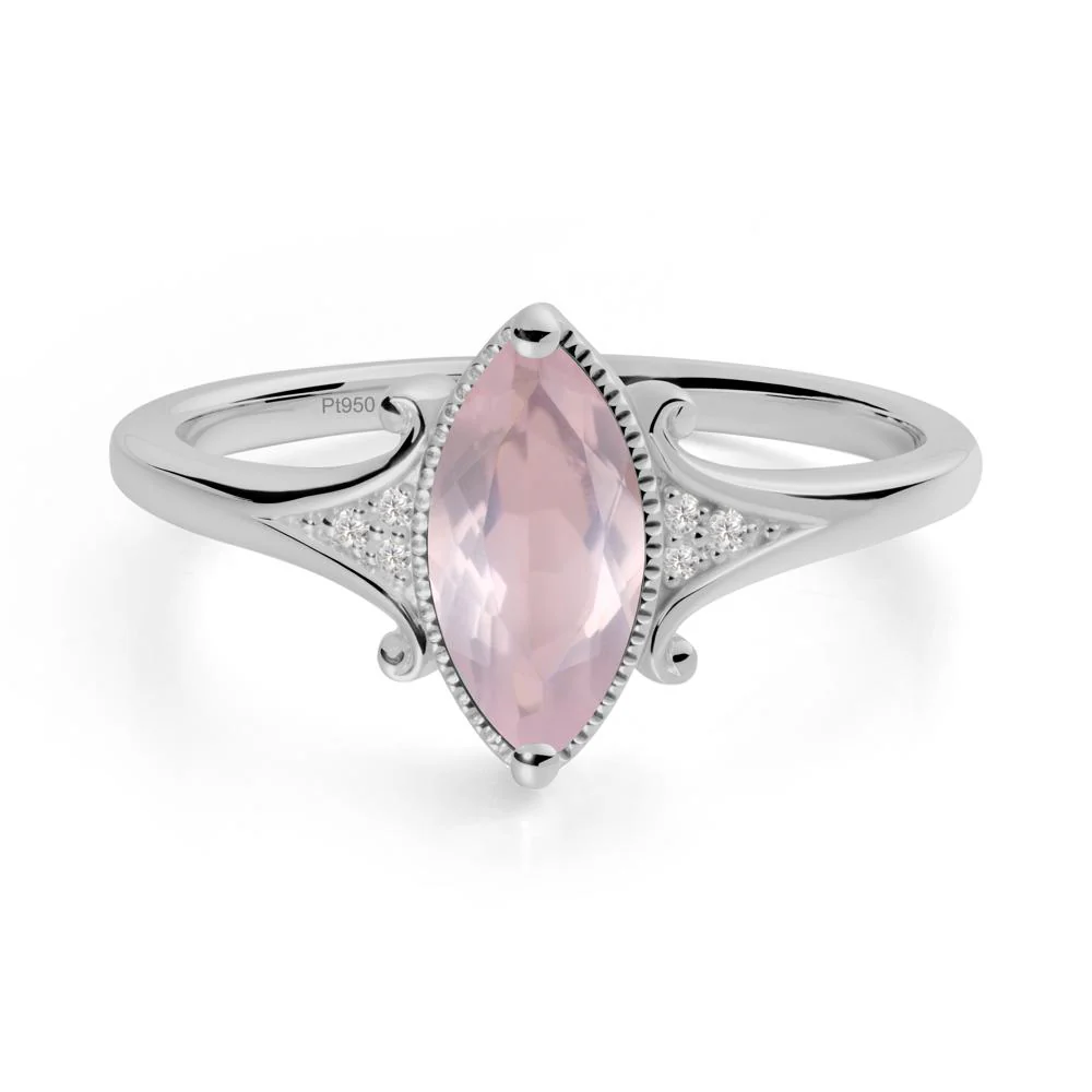 Marquise Rose Quartz Milgrain Halo Ring - Image 9