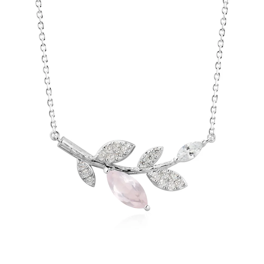 Marquise Rose Quartz Vine Leaf Necklace - Image 3