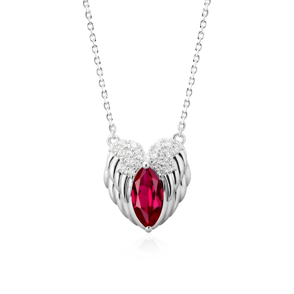 Marquise Ruby Angel Wings Heart Pendant
