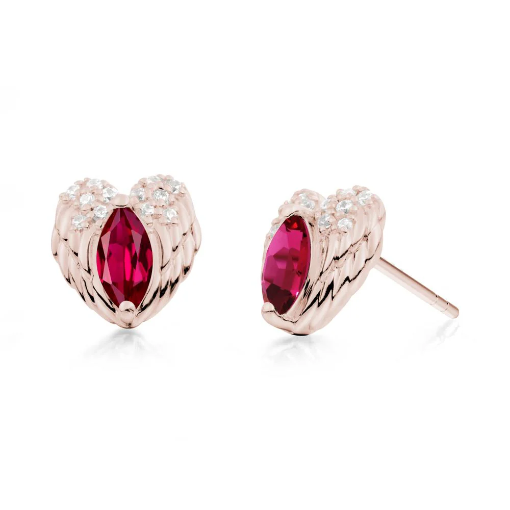 Marquise Ruby Angel Wings Heart Stud Earrings