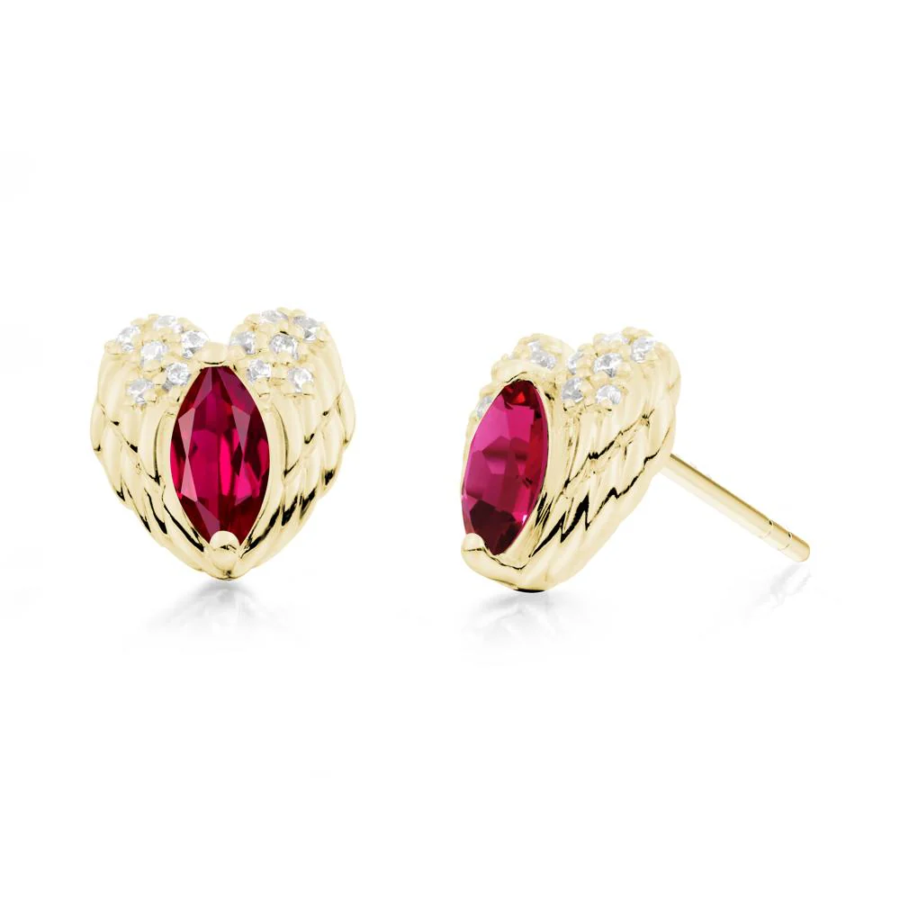 Marquise Ruby Angel Wings Heart Stud Earrings - Image 2