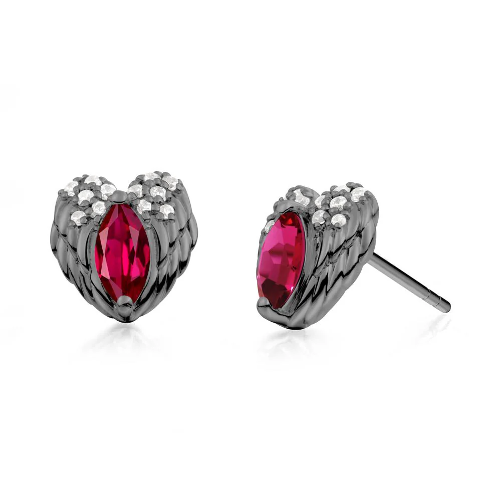 Marquise Ruby Angel Wings Heart Stud Earrings - Image 3